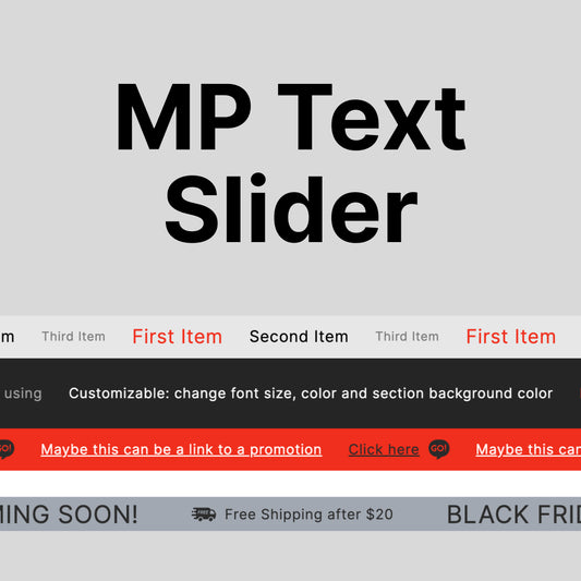 MP Text Slider – Customizable Text & Icon Marquee Section for Shopify